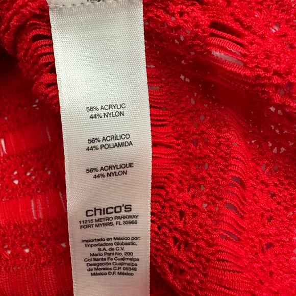 Chicos Womens Pullover Open Knit Sweater Size 3 US XL Red Fringe Beachy - Picture 4 of 6